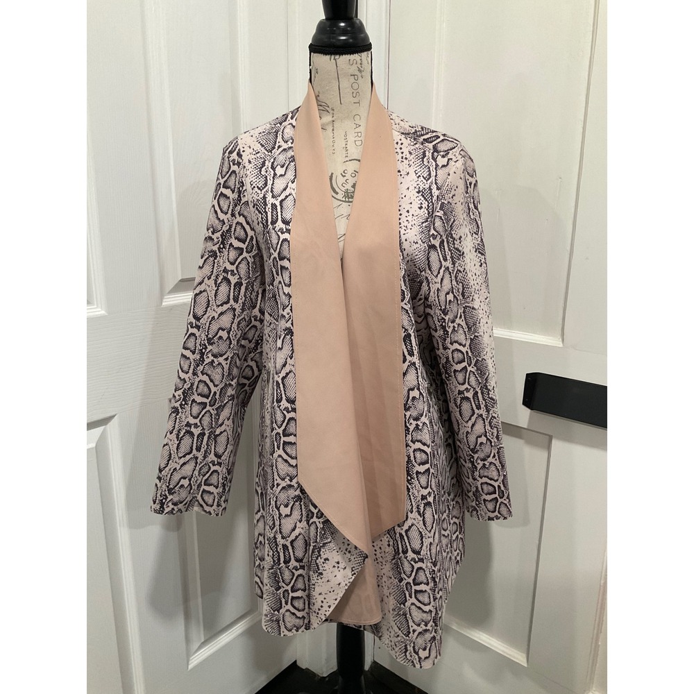 NWOT FERATELLI BEIGE FAUX SNAKE PRINT OPEN FRONT ULTRASUEDE STRETCH BLAZER